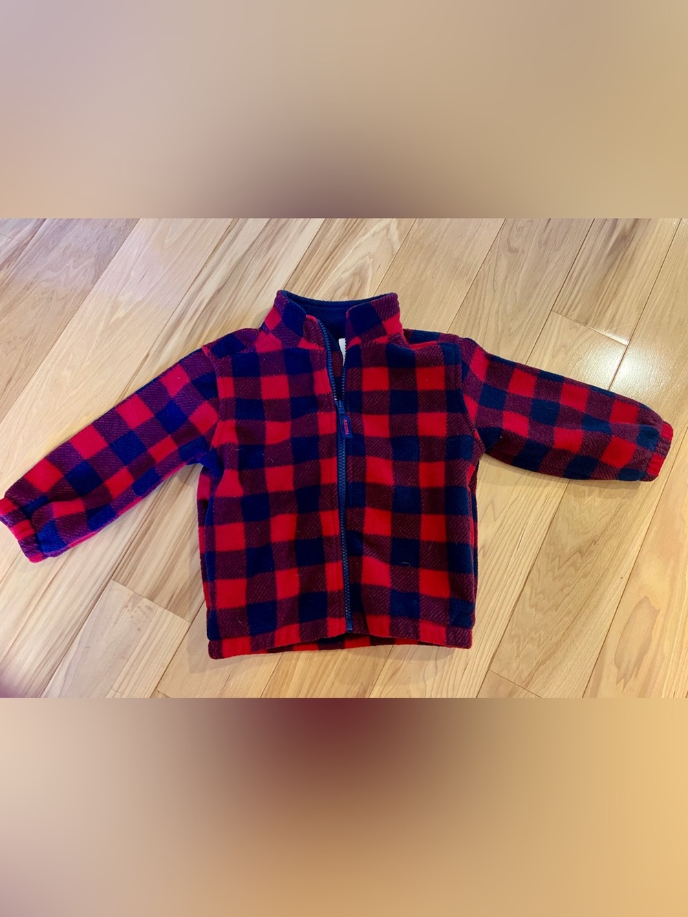 Kids Red & Navy Buffalo Plaid Fleece Jacket